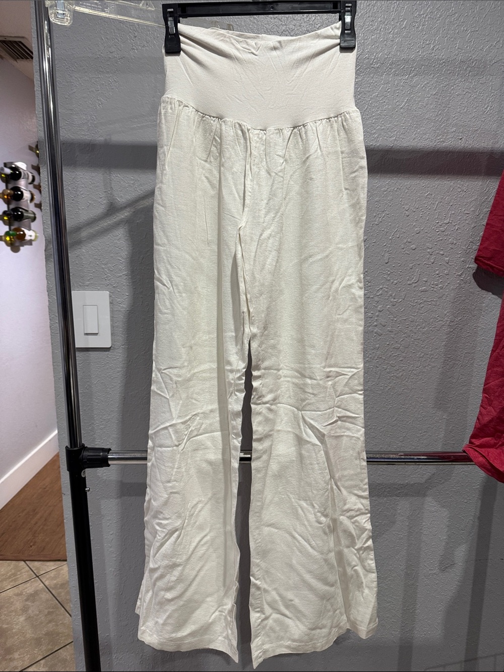 Women's Cream Wide-Leg High-Waist Pants